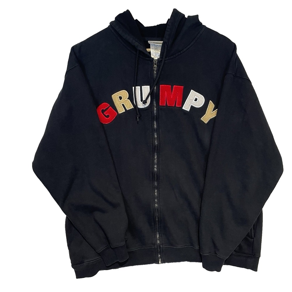 Vintage Walt Disney‎ World Grumpy Full Zip Sweatshirt Size L Black Embroidery - Picture 3 of 16